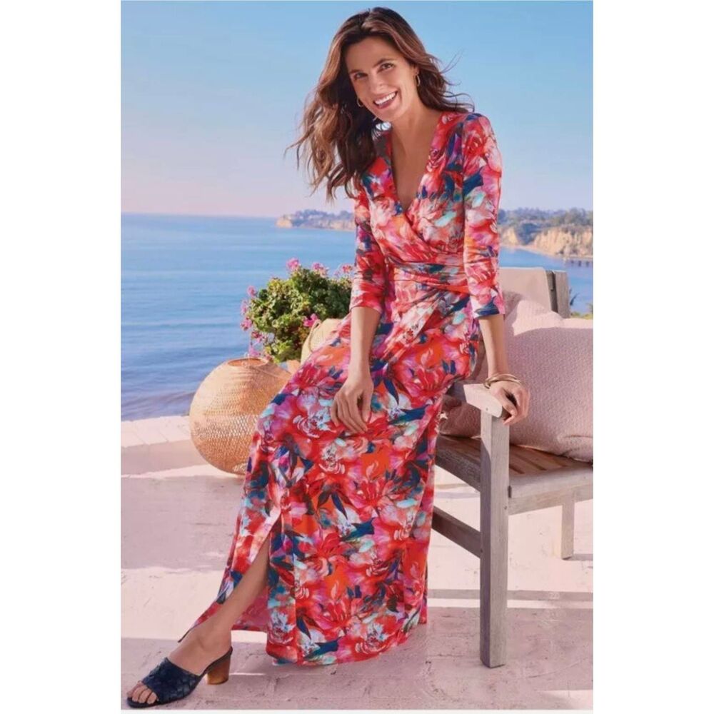 Soft Surrounding Dress Floral Jardin Faux‎ Wrap Maxi 3/4 Sleeve Plus size 3X NWT